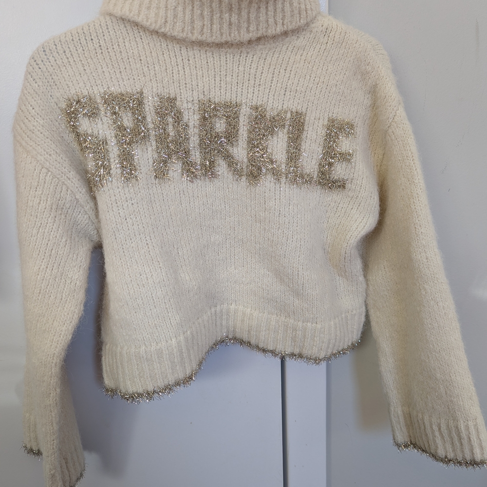 River Island Cream Turtleneck Sweater with Sparkle Detail